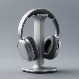 luxury headphone stand, understated, striking, minimalist, graceful curves, strong bespoke shape language, product design shot, octane render, 8 k, fun, iconic, futuristic, cyberpunk, techno, swag, cute, soft