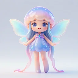 cute, full body, female, anime style, a lively jelly fish girl with fairy wings, large eyes, beautiful lighting, sharp focus, simple background, creative