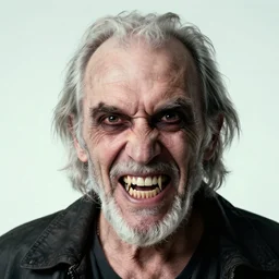 evil old man with sharp teeth portrait