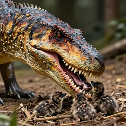 closeup of a Sarcosuchus feeding its nestlings at the nest, still from the BBC Earth documentary (2018)