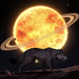 cosmic wolf hauling to the sun on saturn, trending on deviantart, pop surrealism, 2 d game art, apocalypse art, by joao artur da silva, tumblr contest winner, shock art