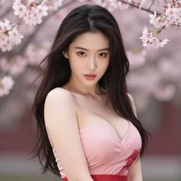 pin - up portrait of a beautiful young mulan, pretty long hair, cherry blossoms, intense flirting, showing curves, symmetrical face, digital art, smooth, extremely detailed, model pose, by wu bayard, by gil elvgren, by ralph horsley, by hanks steve