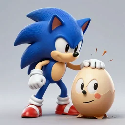 Sonic the Hedgehog getting beat up by an egg, highly detailed, artstation