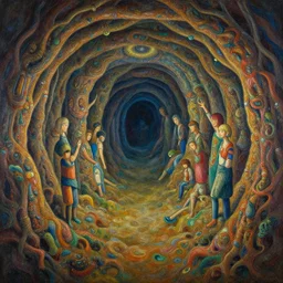 a painting of an ancient underground dungeon cavern, intricate, highly detailed, swirly ripples, gaudy colors, organic painting, by feng zhu, loish, laurie greasley, victo ngai, andreas rocha, john harris, jesper ejsing, rhads, makoto shinkai, lois van baarle,