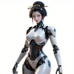 a digital painting of the ghost in the shell robot geisha, high definition, photorealistic, digital art, trending on artstation, octane render, 4 k, brilliant lighting, white background