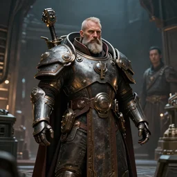 portrait of adeptus mechanicus techpriest at a forge, by cedric peyravernay and feng zhu, highly detailed, excellent composition, cinematic concept art, dramatic lighting, trending on artstation