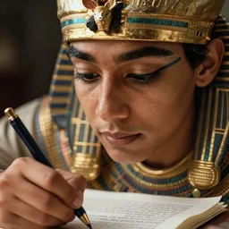 closeup headshot photo of the person studying for the exam about egyptian mythology lore, detailed face details