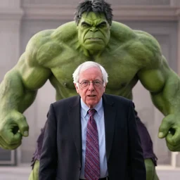 film still of bernie sanders as the incredible hulk in infinity war movie, 8 k