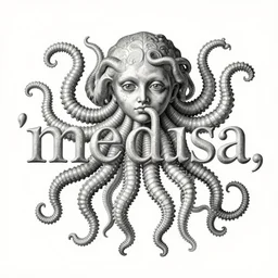 the word'medusa ', lettering by ernst haeckel, organic, 3 d render
