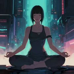 a cyberpunk meditator by sakiyama, illustration, masterpiece