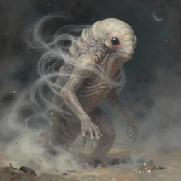 a shapeless extraterrestrial nommos made of space and time, weaving dust of predetermination and a state of utter confusion across the universe, muted colors, fantasy illustration, digital art