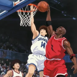 sam hyde in a jersey dunking a basketball like michael jordan, screenshots from the miyazaki anime movie