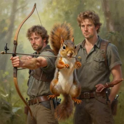a squirrel archer, Justin Gerard and Greg Rutkowski, realistic painting, Digital art, very detailed, High definition, trending on Artstation
