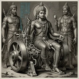 indian deity by jeffrey smith and wlop and gustave dore, featuring engine, circuitry, code, binary, cryptonomicon, dmt entity, ambient occlusion, 3 d concept render, scientifically accurate, artstation, intricate, beautiful, look at that detail!