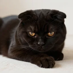cute black scottish fold cat, lazy