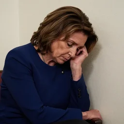 Nancy Pelosi depressed in the corner after causing world war 3