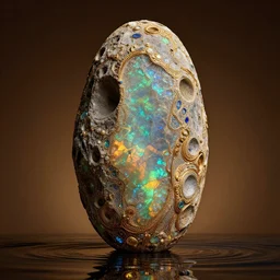 giant monolith made of opal stones on the moon, moody, warm tones, water reflection : : by jeff koons, dan mcpharlin daniel merrian : : ornate, dynamic, particulate, rich colors, intricate, elegant, highly detailed, centered, artstation, smooth, sharp focus, octane render, 3 d