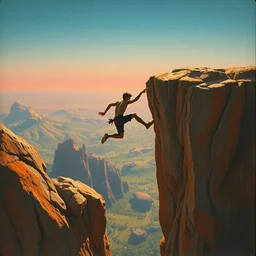 boulderer jumping dynamically between holds. award - winning artwork by salvador dali and beksinski