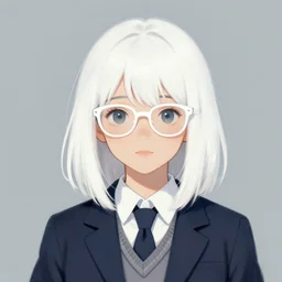 a cute girl with cut to shoulder white hair wearing school uniform, wearing white glasses, strong brush stroke, sharp focus, illustration, morandi color scheme, art station, by ilya kuvshinov