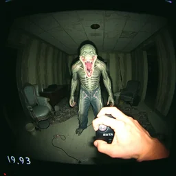1 9 9 3, disposable camera, flash, pov, old abandoned house, male : creature, standing, meat, ooze, slime, veins, wet