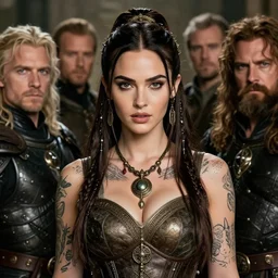 young megan fox, legendary warrior, fighter, lord of the rings, tattoos, decorative ornaments, battle armor, carl spitzweg, ismail inceoglu, vdragan bibin, hans thoma, greg rutkowski, alexandros pyromallis, perfect face, detailed, sharply focused, centered, rule of thirds, photorealistic shading
