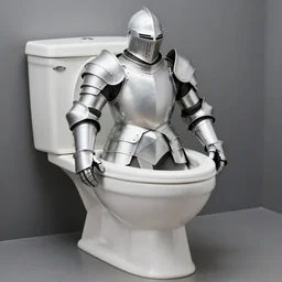 oversized giant oversized toilet bowl knight wearing white porcelain toilet bowl armor