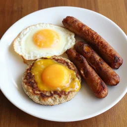 an eggs and sausage patties breakfast