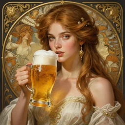 stunning goddess of beer portrait, fantasy, intricate, elegant, highly detailed, digital painting, artstation, concept art, smooth, sharp focus, illustration, art by krenz cushart and artem demura and alphonse mucha