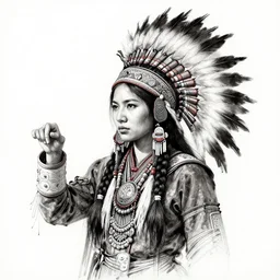 young female apache portrait, detailed, intricate, beautiful, dynamic pose, kaen ngu, ink sketch, wind, sharp