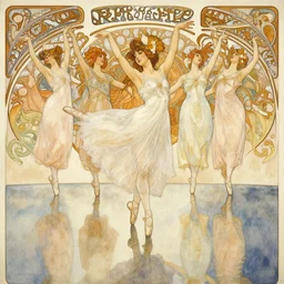 a beautifull intricate watercolour painting of a dancing balerinas, reflexions, verry high details by william turner art, greg rutkowski and alphonse mucha, trending on artstation, very very detailed, masterpiece, muted colors