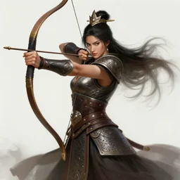 a highly detailed illustration of fierce mongol warrior woman with bow, heroic shooting bow pose, intricate, elegant, highly detailed, centered, digital painting, artstation, concept art, smooth, sharp focus, league of legends concept art, wlop.