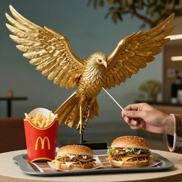 Biblically accurate ophanim getting food at McDonalds, highly detailed