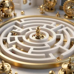 steampunk clockwork maze of white and gold, octane render, bokeh, artstation