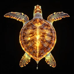 luminescent sea turtle, symmetrical, highly detailed, digital art, sharp focus, skeleton, trending on art station, amber