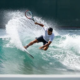 of a wave surfing tennis player