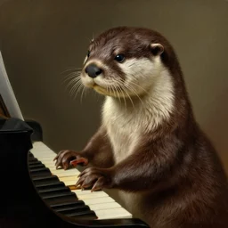 a highly detailed beautiful portrait of a otter playing piano, by jules bastien - lepage