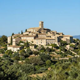 a hill top village in provence in the style of kursgesagt