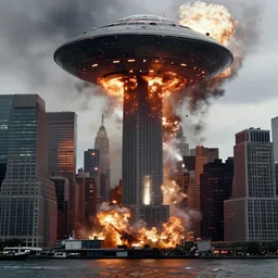 [alien invasion] ufo footage spotted at new york city. there is explosions all over the city. 9/11 inspired.
