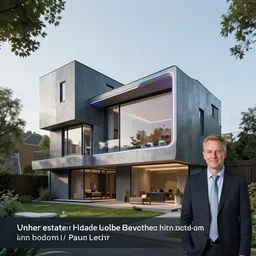 an estate agent listing photo for a 5 bedroom detached cyberpunk house in the UK, by Paul Lehr