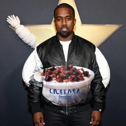 kanye west dressed up as congee, michelin star photography