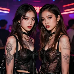 2 punk girls outside of a vibrant nightclub, detailed portrait, intricate complexity, by greg rutkowski, artgerm, ross tran, conrad roset, takato yomamoto, ilya kuvshinov. 4 k, beautiful, cinematic dramatic atmosphere