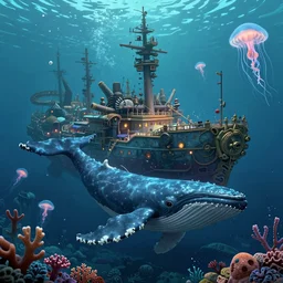 a highly detailed artstation concept art 8 k render of under deep sea city, james paick, greg rutkowski, sunken ship, whale, coral, jellyfish, cinematic lighting, peter mohrbacher, game asset, unreal engine, illustration, digital painting, sharp focus,, golden ratio, mythological, ultra realistic