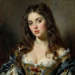 woman with long hair, ultra detailed, beautiful eyes, decolte, by greg hildebrandt fancy rococo baroque oil painting high quality clothed in fancy garb in pin up style