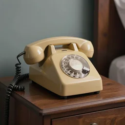 a beautiful artwork of a rotary telephone on a bedside table, studio lighting, contrast, by Jerome Opeña, featured on artstation