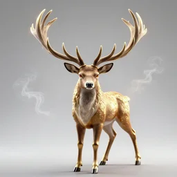 A stylized deer god, in style of manga, detailed, symmetric, lights and smoke, symmetrical composition, cinemática, hyper realism, 8k, octane render, 8k