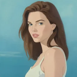 kate upton, painting, cool color palette, refreshing, soft lighting, by hayao miyazaki, by wlop