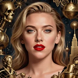 highly detailed vfx portrait of scarlett johansson, red lipstick, global illumination, detailed and intricate environment by james jean and tristan eaton