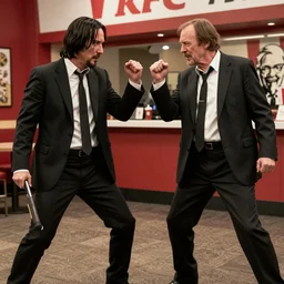 Walter White fighting john wick in kfc