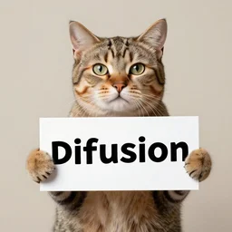 cat holding a sign with text that reads : diffusion