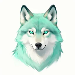 Digital Portrait Drawing of Mint-Colored Anthro Wolf